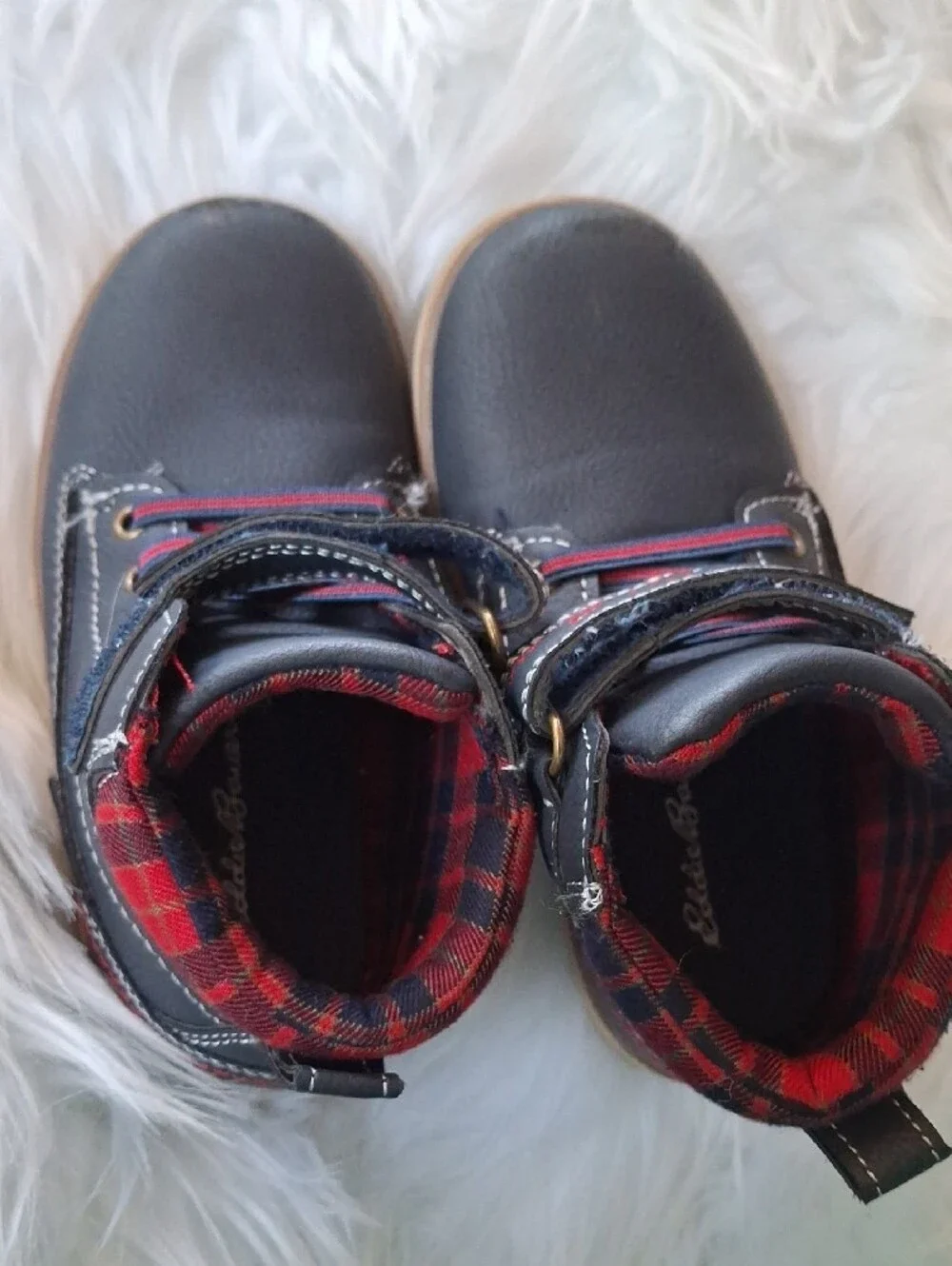 Eddie Bauer Navy and Red Kids' Lace-Front Hook-and-Loop Boots